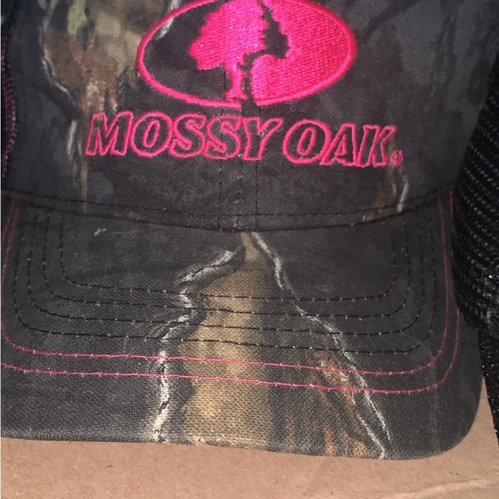 Mossy Oak Camo Hat with Bright Pink Emblem